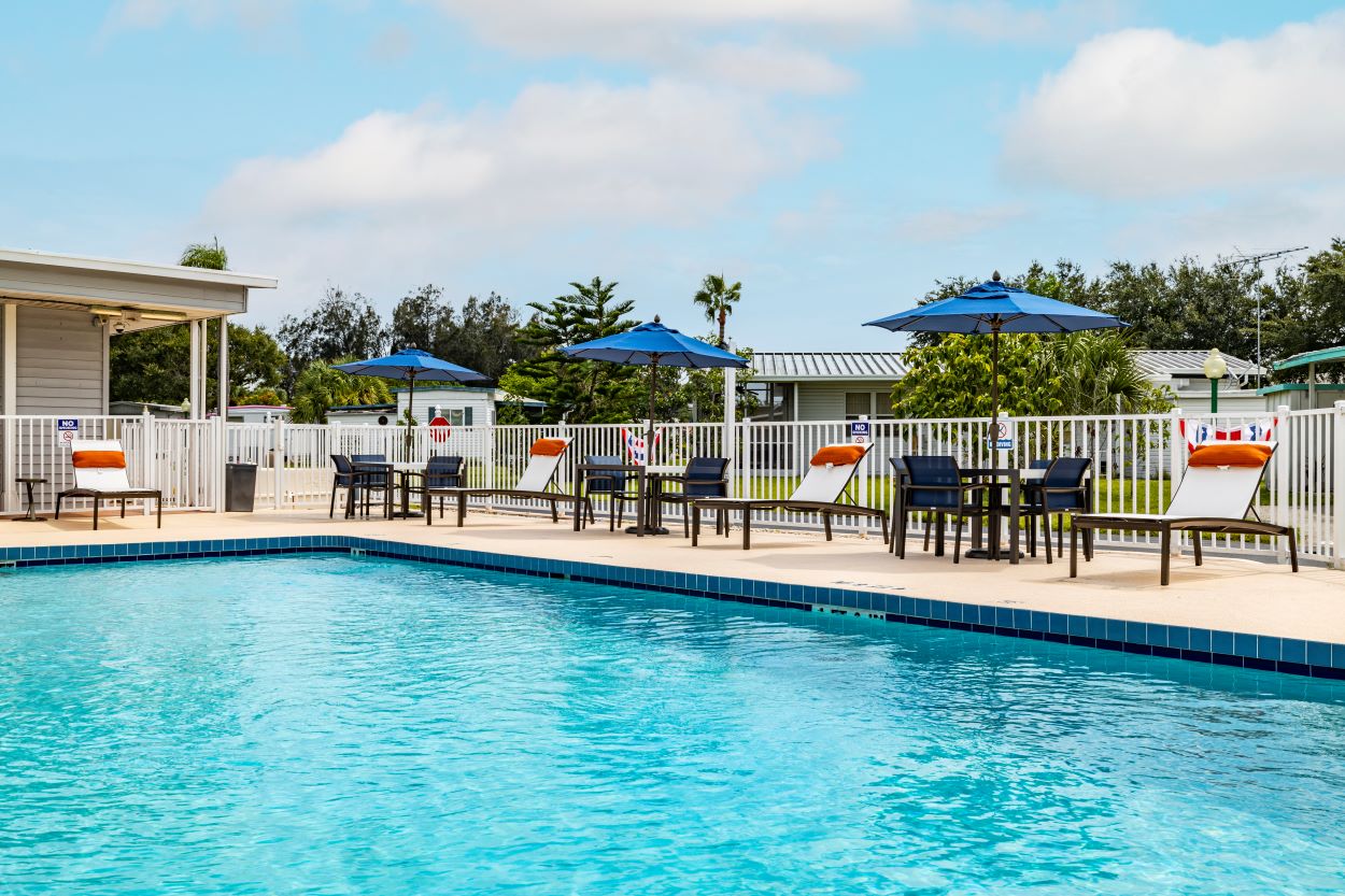 Swimming pool with pool patio furniture in Florida